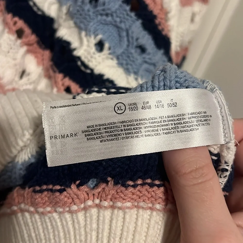 Primark size XL cotton acrylic cardigan sweater blue & pink gender reveal NWOT - Picture 6 of 7